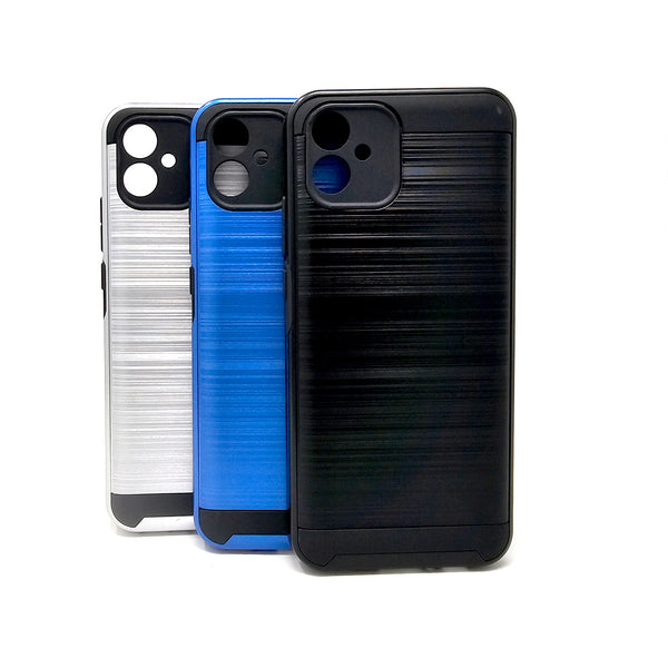 Samsung Galaxy A04e - Shockproof Slim Dual Layer Brush Metal Case Cover [Pro-Mobile]
