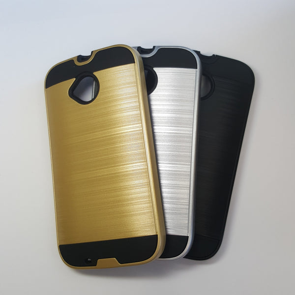 Motorola Moto E (Gen 2) - Shockproof Slim Dual Layer Brush Metal Case Cover [Pro-Mobile]