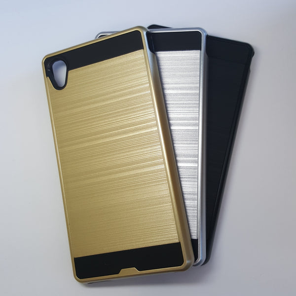 Sony Xperia M4 Aqua - Shockproof Slim Dual Layer Brush Metal Case Cover [Pro-Mobile]