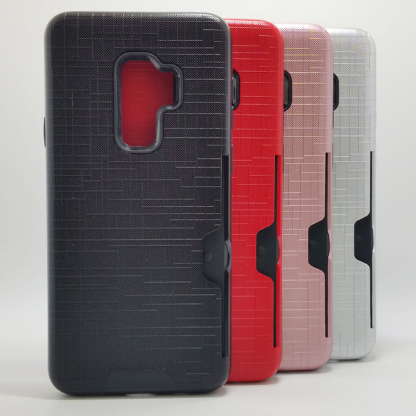 Samsung Galaxy S9 Plus - Shockproof Slim Wallet Credit Card Holder with Lines Case Cover [Pro-Mobile]