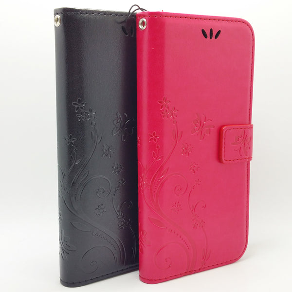 Samsung Galaxy A8 2018 - Butterfly Wallet Card Holder Flip Stand Case Cover with Strap [Pro-Mobile]