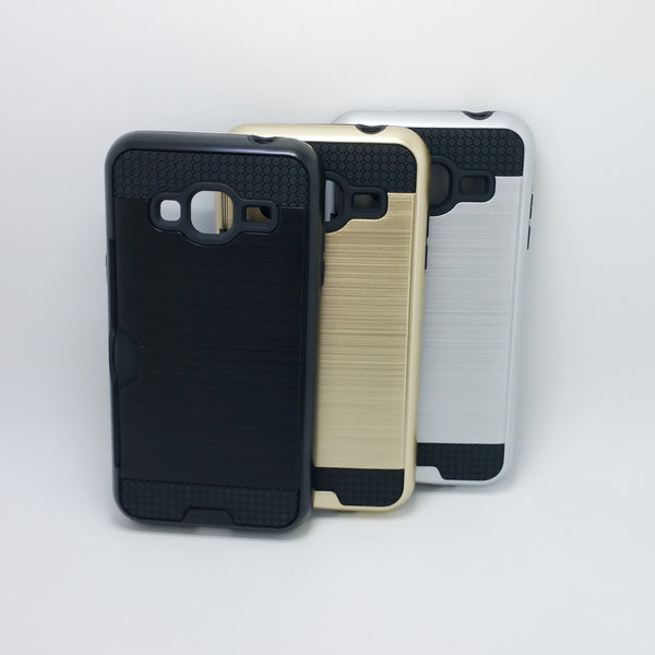 Samsung Galaxy J3 - Shockproof Slim Dual Layer Brush Metal Case Cover [Pro-Mobile]