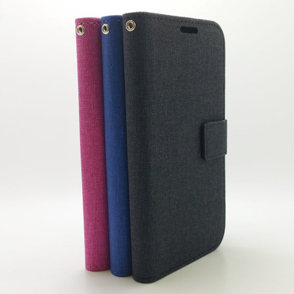 LG G7 - Cloth Leather Book Style Wallet Case with Strap [Pro-Mobile]