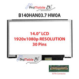 For B140HAN03.7 HW0A 14.0" WideScreen New Laptop LCD Screen Replacement Repair Display [Pro-Mobile]