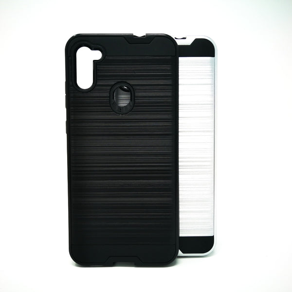 Samsung Galaxy A11 - Shockproof Slim Dual Layer Brush Metal Case Cover [Pro-Mobile]