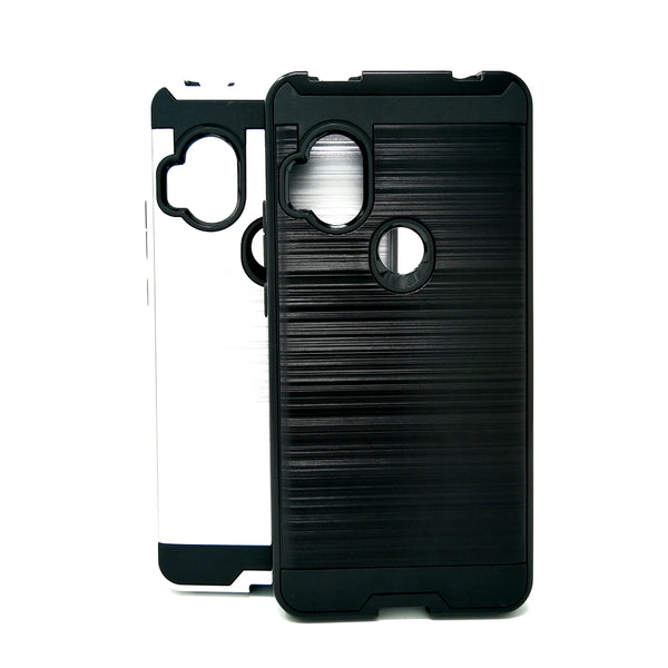 Motorola One Hyper - Shockproof Slim Dual Layer Brush Metal Case Cover [Pro-Mobile]