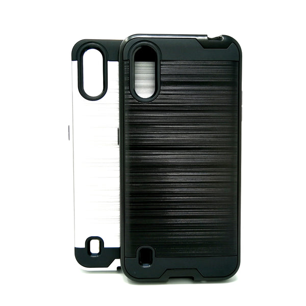 Samsung Galaxy A01 - Shockproof Slim Dual Layer Brush Metal Case Cover [Pro-Mobile]