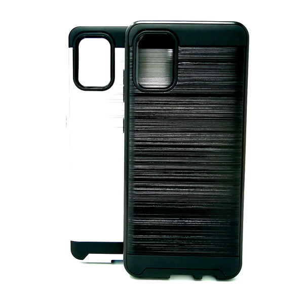 Samsung Galaxy A31 - Shockproof Slim Dual Layer Brush Metal Case Cover [Pro-Mobile]