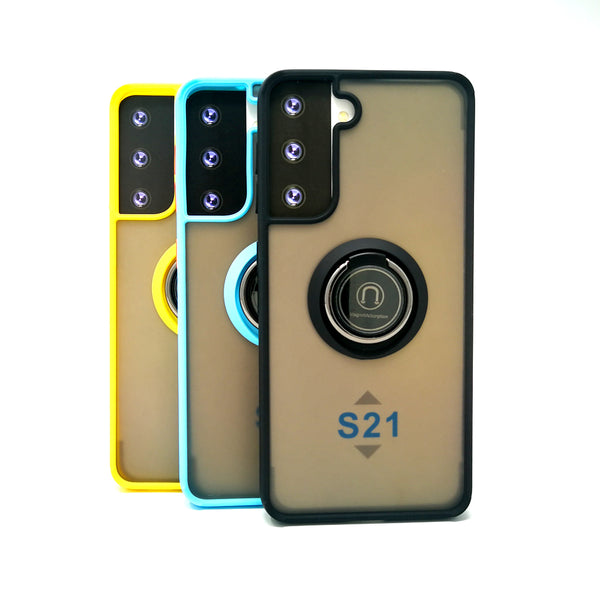 Samsung Galaxy S21 - Frosted Bumper Magnet Enabled Case with Ring Kickstand