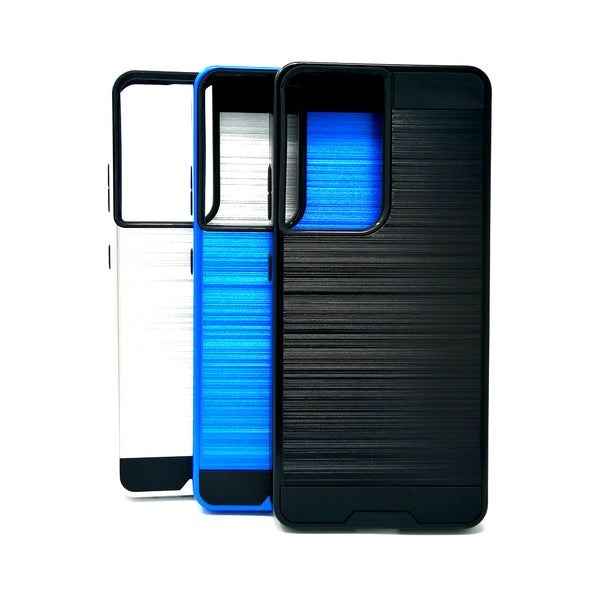 Samsung Galaxy S21 Ultra - Shockproof Slim Dual Layer Brush Metal Case Cover [Pro-Mobile]