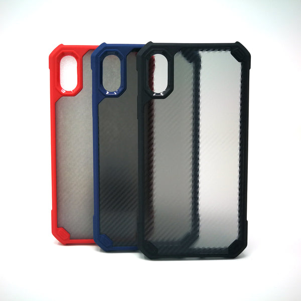 Apple iPhone X / XS - Grey Stripped Reinforced Corners Shockproof Silicone Phone Case [Pro-Mobile]