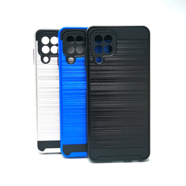 Samsung Galaxy A22 4G - Shockproof Slim Dual Layer Brush Metal Case Cover [Pro-Mobile]