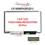 For LP140WFH(SP)(D1) 14.0" WideScreen New Laptop LCD Screen Replacement Repair Display [Pro-Mobile]
