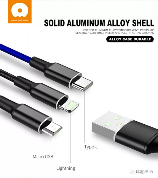 WUW 3-In-1 Braided Fast Charging and Data Cables WUW-X101